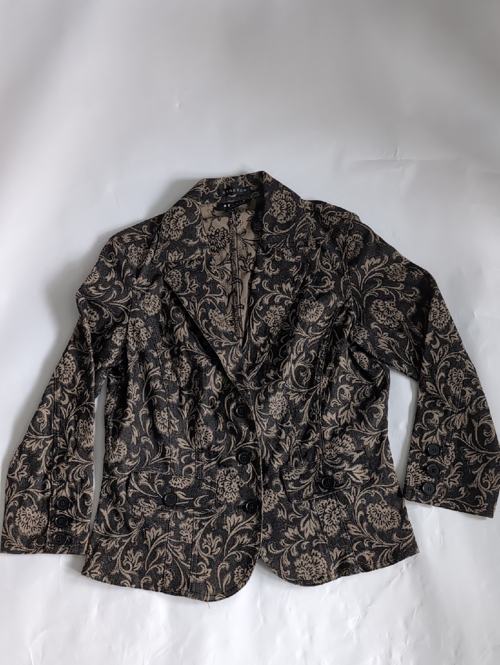 Axcess Black and Beige Floral Jacquard Blazer - 8